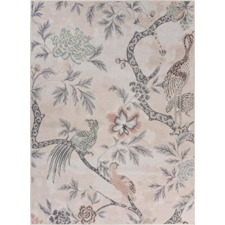 Homeroots 8 x 10 ft. Soft Beige Birds & Trees Area Rug 395896